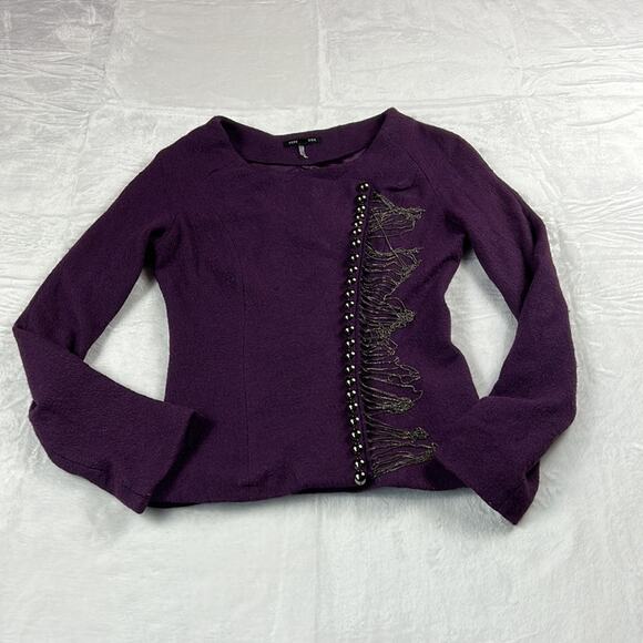 Peppe Pelusa purple moto jacket with metal fringe detail, small - Picture 3 of 11